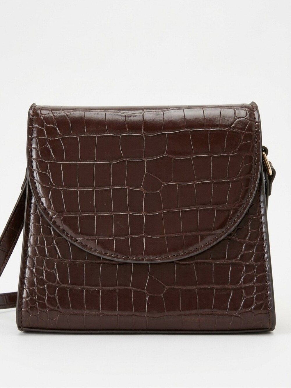 MANGO Mini Croc-Embossed Crossbody Purse – Chocolate Brown